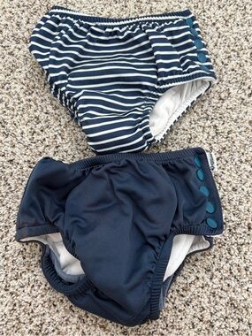 Green Sprouts Eco Snap Reusable Swim Diaper Bundle Lot, Navy Blue & Stripes, 3T